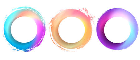 Set of round grunge template with copy space gradient neon foil backgrounds. Vector round badges with scratches for banners, stickers.のイラスト素材