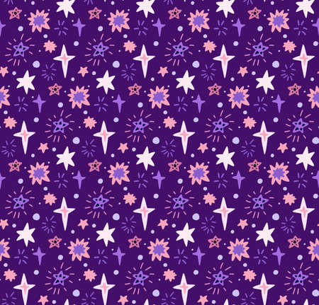 Childish neon cosmos pattern with different stars.のイラスト素材