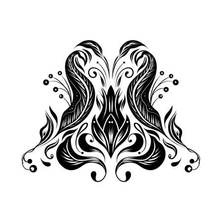 Vector monochrome vintage floral ornament. Black baroque illustration with flowers, foliage and curls isolated from background. Luxury silhouette damask clipart for invitation and cardsのイラスト素材