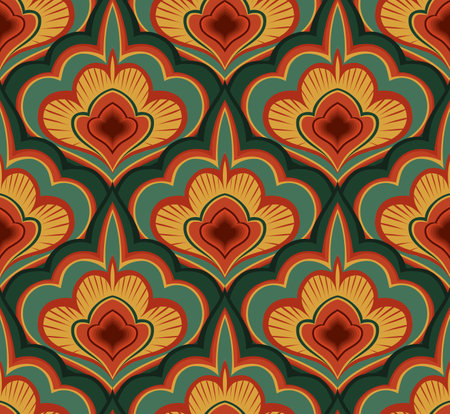 Vector retro pattern with natural leaves scales. Vintage floral seamless texture with foliage for fabrics and wrapping paper.のイラスト素材