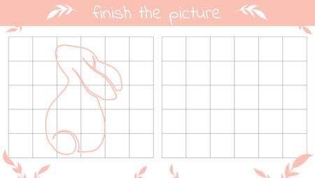 Finish the picture. Complete the illustration of bunny. Copy image rabbit. Vector Easter educational game. School exercise for childrenのイラスト素材