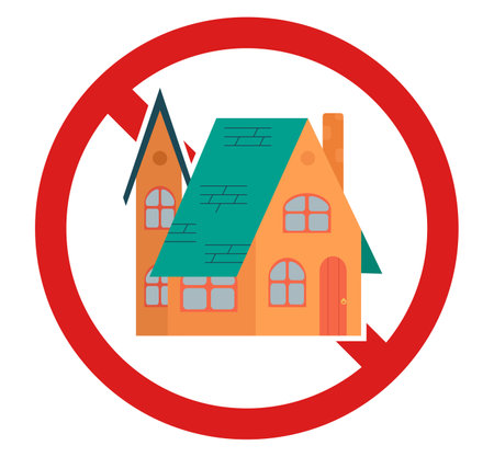 Vector prohibition sign with a rural house for stickers and icons. It is forbidden to demolish houses. You cannot sell or rent the estate house.のイラスト素材