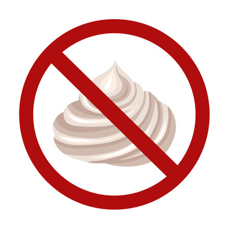 Meringue in a prohibition sign. Allergy danger. Sweets are forbidden. Prohibition sign for menu and recipesのイラスト素材