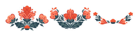 Vector set of frames with decorative flowers. Collection of dividers with stylized red flowers....