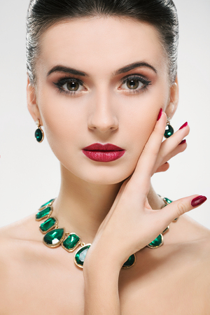 A portrait of beautiful woman with red lipsの写真素材
