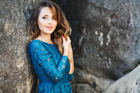 Girl in blue dressの写真素材