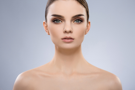 Beautiful girl with nude make up at studioの写真素材
