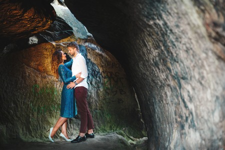 Nice couple in caveの写真素材
