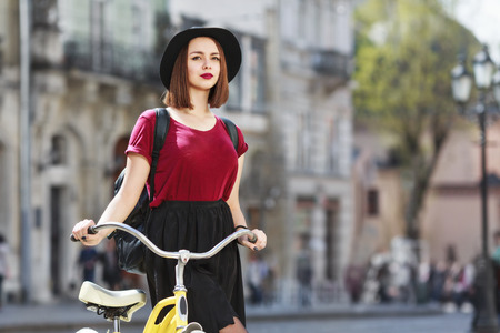 Young girl riding a bicycleの写真素材