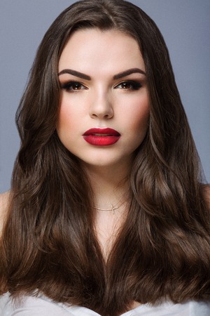 Model with red lipsの写真素材