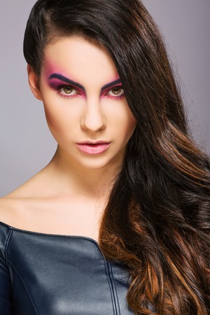 Girl with bright colorful makeupの写真素材