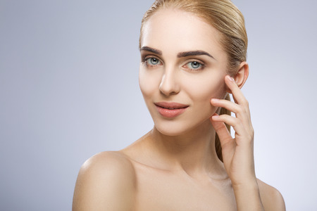 Portrait of girl with nude make up at studioの写真素材