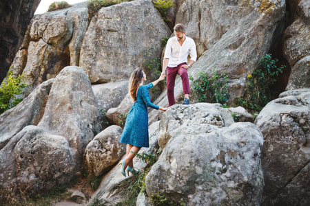 Nice couple climbingの写真素材