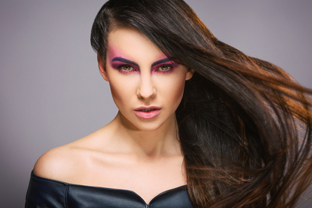Model with bright colorful makeupの写真素材