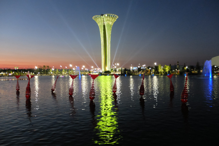 Tower illuminated, evening. Botanic Expo 2016.のeditorial素材