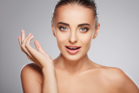 Beautiful girl with nude make up at studioの写真素材