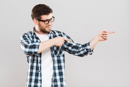 Man pointing asideの写真素材