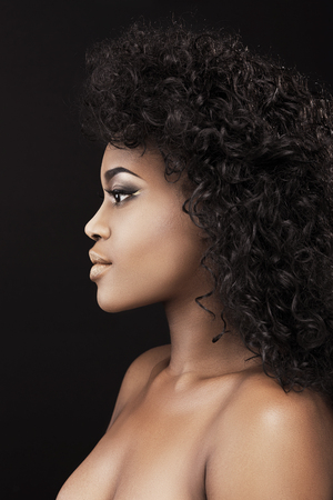 Profile of beautiful Afro-American girlの写真素材
