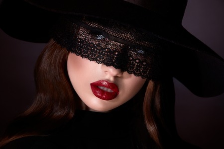 Sexy girl red lips and closed eyes
