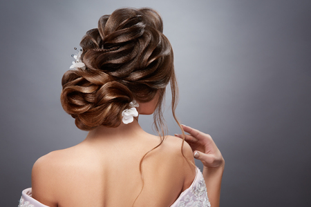 perfect brides hairstyle from backの写真素材