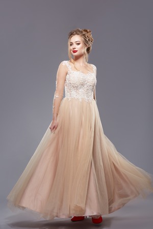 portrait of full body girl in classic party dressの写真素材