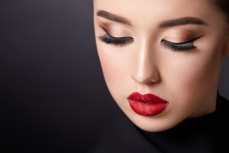 Make up model at black backgroundの写真素材