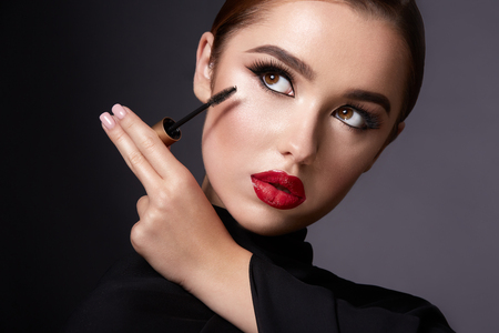 Make up model at black backgroundの写真素材