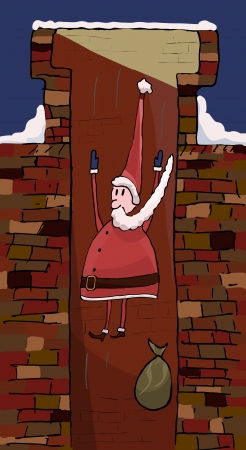 Santa Claus falling in a brick chimney  Vector Christmas illustration のイラスト素材