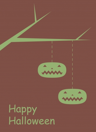 Two pumpkins tied to a branch  Simple graphic Halloween vector background のイラスト素材