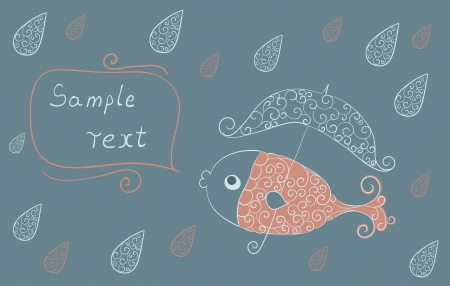 A fish with an umbrella, swimming in the water in the rain  Vector image のイラスト素材