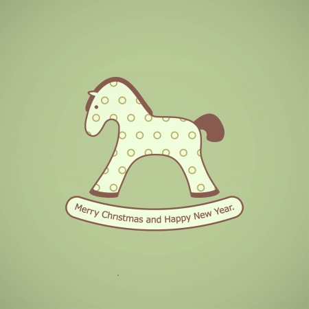 Christmas card with rocking toy horseのイラスト素材