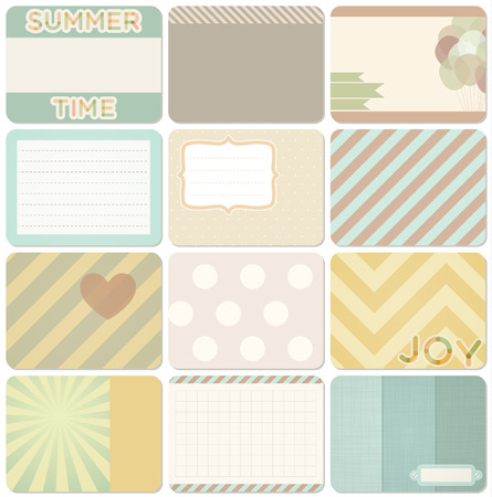 Vector set of journal cards for scrapbook and design, 3x4 size. Summer collection, part 2.のイラスト素材