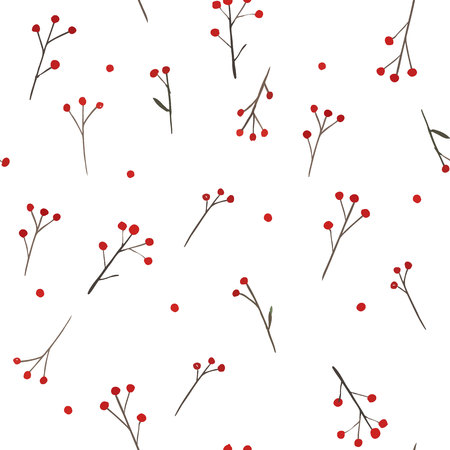 Branch with red berries. Vector seamless pattern.のイラスト素材