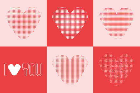 Set of hearts made of dots, squares and letters with ombre effect.のイラスト素材