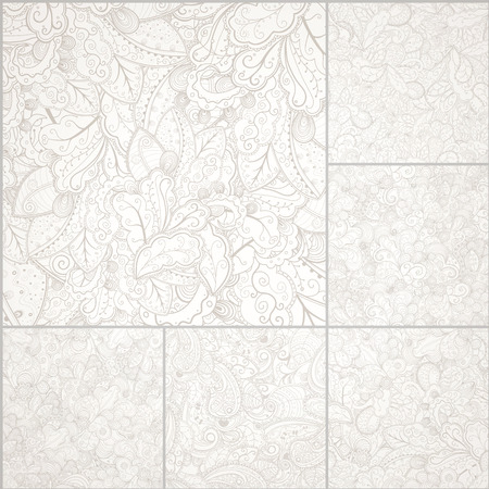 Set of vector hand drawn beige swirl floral patterns.のイラスト素材