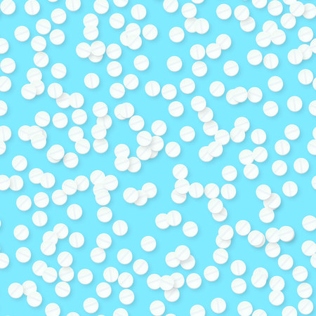 Vector medicine realistic seamless pattern. background made from pills with shadow. White and blue colors.のイラスト素材