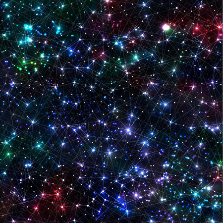 Abstract vector cosmic galaxy background with nebula, stardust, bright shining stars, and geometric...