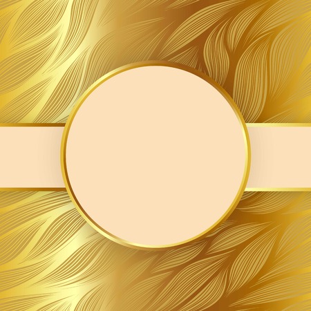 Vector circle frame with shadow on leaf pattern on gold backgroundのイラスト素材