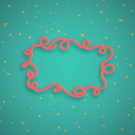 Bright Abstract vector 3D frame with shadow and circle confetti. Trend coral turquoise colorsのイラスト素材