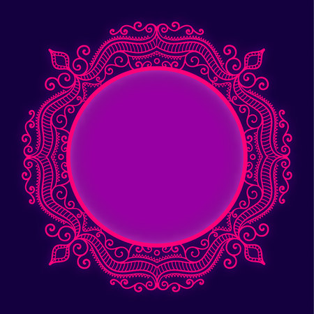 Vector bright circle lace frame whith glow effect. Pink and dark blue elegance template.のイラスト素材
