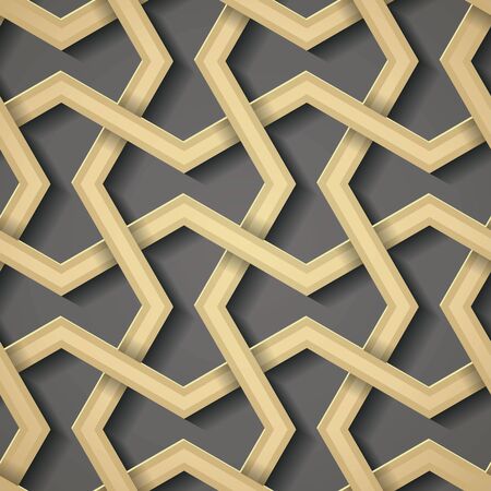 Seamless symmetrical abstract background in arabian style made of emboss geometric shapes with shadow.のイラスト素材