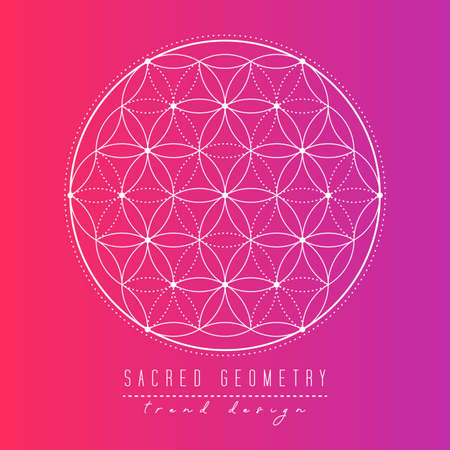 Sacred geometry design elements. White line on a gradient background.のイラスト素材