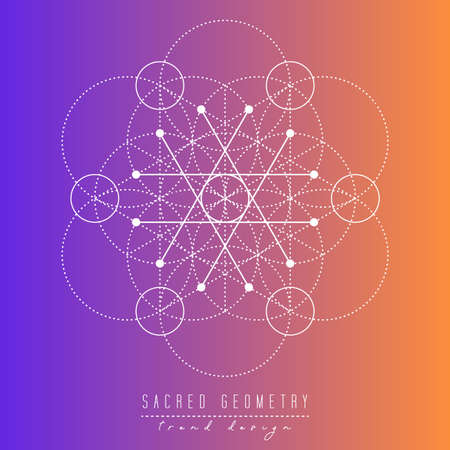 Sacred geometry design elements. White line on a gradient background.のイラスト素材