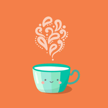 Vector kawaii cute characters cup with smoke.のイラスト素材