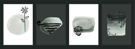 Abstract art background with watercolor stain elements. Painting brush texture vector decoration with art acrylic poster design. Set of trendy contemporary abstract creative hand painted compositions.のイラスト素材