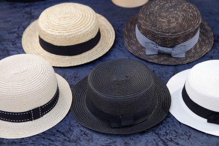 Vintage straw boater hats の写真素材