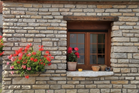 Window box flower arrangement, Burgundy, Franceの写真素材