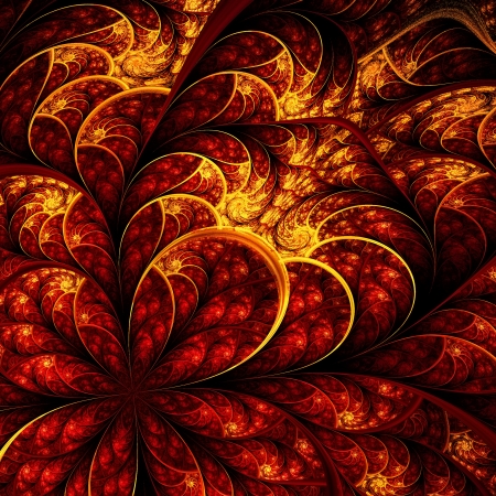 Beautiful fractal flower in red and yellow. Computer generated graphics.の写真素材