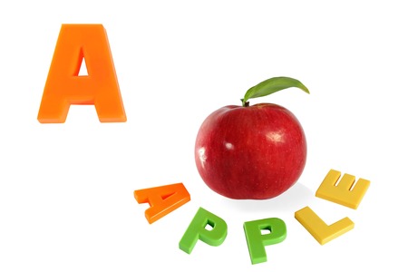 Illustrated alphabet letter A and apple 
