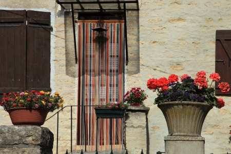 The wall of the house decorated with flowers, Burgundy, Franceの写真素材